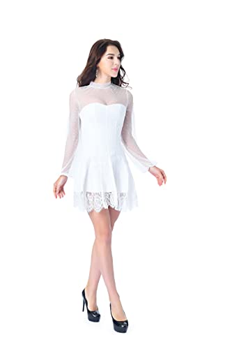 COSWE Women's High Waist Black Steampunk Gothic Asymmetrical Swallowtail Skirt M-5XL (White2049, XX-Large)