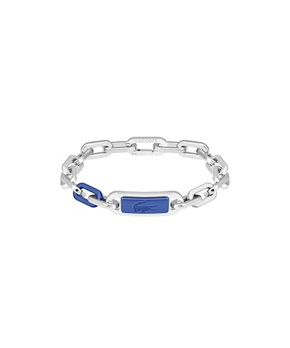 Lacoste Herren Gliederarmband Kollektion CREW aus Edelstahl (Silber oder Gold) mit einer Farbigen Gravierten Plakette – Ansicht 1