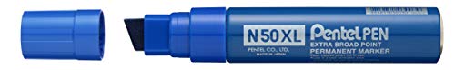 Pentel Pen N50XL Lot de 6 Marqueurs permanents pointe biseautée EXTRA-LARGE, Bleu