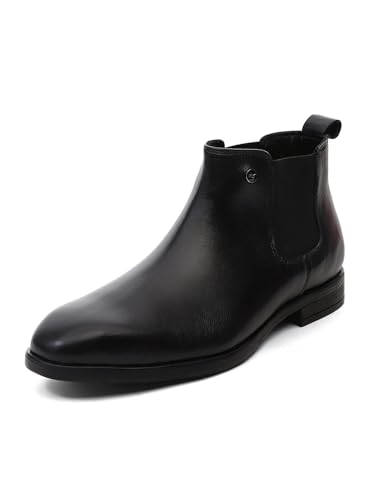 Image of Monte Carlo Men Black Elastic Genuine Leather Chelsea Boots