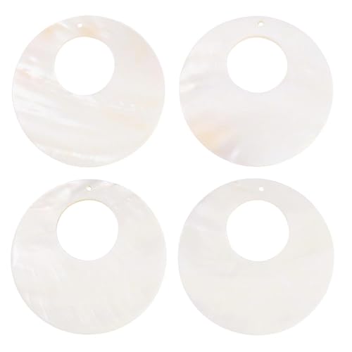 Coiris 4 Pcs Natural Shells Pendants for Jewelry Making Shell Charms Flat Round Shell Beads for DIY Craft Necklace Earrings(PJ1116-White Big)