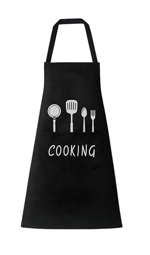 MQIAN Schürze, Kochschürze Herren Damen, Küchenschürze, Schürzen Gastronomie, Latzschürze, Kochschürze Schwarz Weiß, Wasserdicht Koch Schürze, Grillschürze mit Taschen