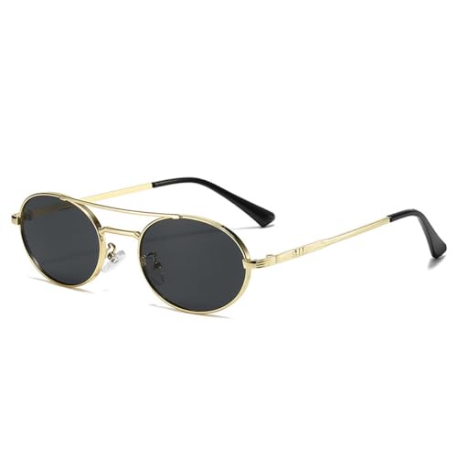 Lunettes de soleil vintage ovales double pont verres bleus verts monture métal homme femme