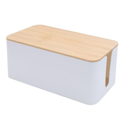 JJQHYC Caja organizadora de Cables Caja de Cables Blanca con Tapa de bambú Organizador de Cables Caja de gestión de Cables para Ocultar Cables y enchufes | Ya disponible en tu tienda friki favorita! En mundofriki.es!