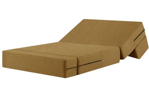 Image of Rosebell 1-Person Jute Sofa Cum Bed Removable Washable Cover + One Cushion | 3 X 6 Ft Size | Great for Guests at Home or Office-Golden