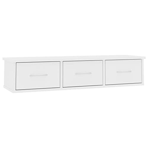 vidaXL Estante con Cajones de Pared Contrachapada Casa Hogar Decoración Diseño Bricolaje Mobiliario Mueble Estantería Repisa Balda 88x26x18,5cm Blanco