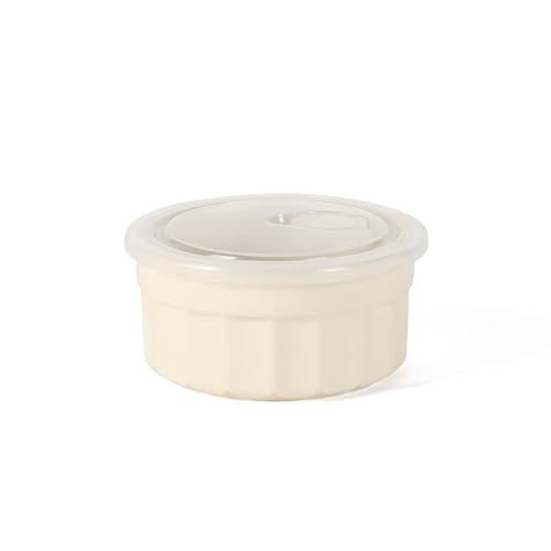 Image of Martha Stewart Broadbrook 6 Piece Stoneware Meal Prep Container Set with Lids, Round Food Storage & Bakeware, Cream, Oven, Microwave & Dishwasher Safe