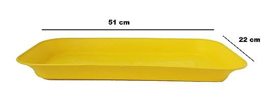 Image of Rectangular Plastic Flower Pot /Planter /Gamla with Bottom Tray upiter Pots for Home, Window Display Plant Container Lightweight, UV Resistant Set, Yellow, 20 inch, 4 Pieces (1 Small Pot Free)