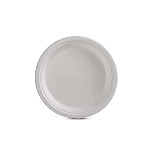 Image of 100% Natural Biodegradable Sugarcane Bagasse Disposable Plates | Natural, Safe & Hygienic Microwave Compostable Dinner Plate for Parties & Events (9 Inch, Pack of 50)