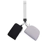 WSRYDJDL Mini Zip Around Wristlet Wallet for Women Detachable Dual Pouch Wristlet Portable Coin Pocket Keychain Small Purse (Black+Grey)