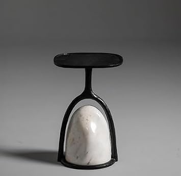 Modern Marble Side Table with Metal Base, Natural Marble Stone Table for Living Room, Bedroom, and Lounge Areas (Black)