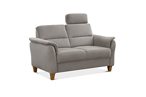 CAVADORE 2er-Sofa Palera mit Federkern / Kompakte Zweisitzer-Couch im Landhaus-Stil / inkl. 1 Kopfstütze / 149 x 89 x 89 / Mikrofaser, Hellgrau