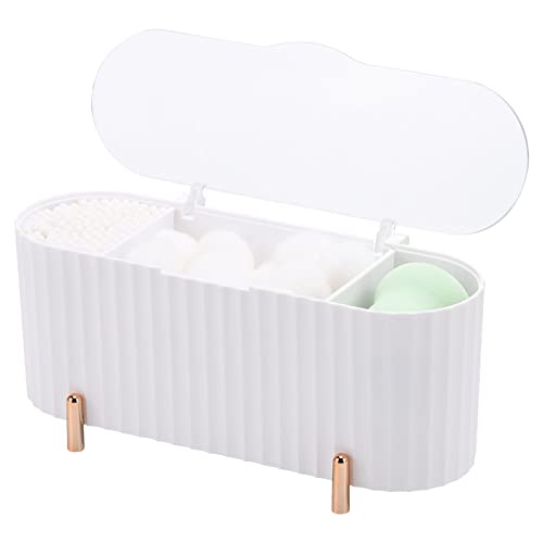 Tecbeauty Qtips Holder, 3 Grids Separate Cotton Swabs Ball Dispenser, Storage Box, Jar for Cotton Pads Bathroom Organizer Canisters - White