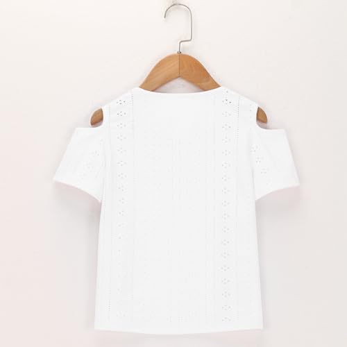 Teen Girls Cold Shoulder Knit T Shirts Crewneck Cutouts Short Sleeve Tunics Blouses Summer Breathable Cold Casual Kids Tops4