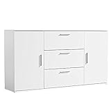 mokebo® Sideboard mit Schubladen und Fächern in Weiß aus Holz 'Die Elegante', große Kommode, Highboard oder Anrichte in 150x81x34 (B/H/T in cm)