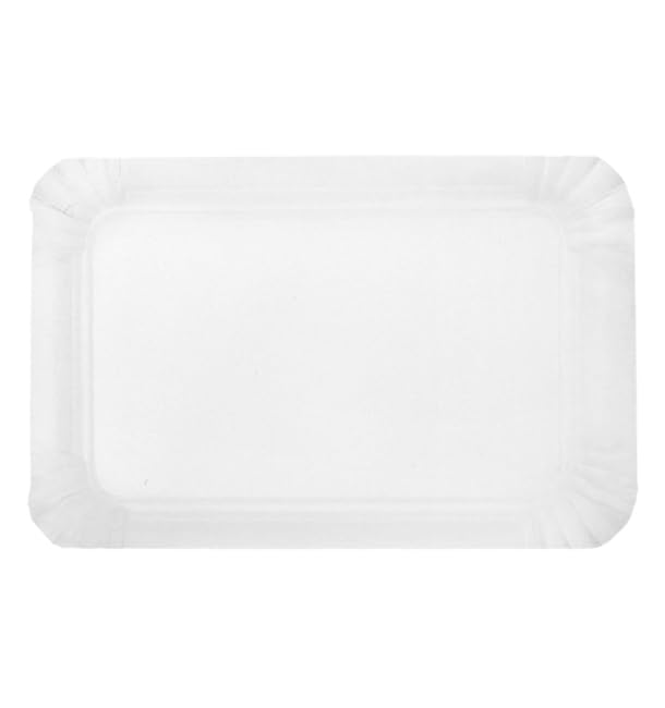 Monouso | 100 Bandejas de Cartón, 14x21cm, Color Blanco, Bandejas para Pastelería, Antigrasa, Presentación, Repostería, Plato de Cartón, Compostable, Reciclable