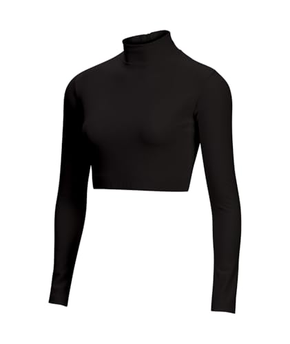 chassé Girls Long Sleeve Cropped Bodysuit, Mock Neck Cheerleading Shirt Youth Sizes (Black, YXS)