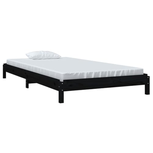 vidaXL Stapelbett Holzbett Massivholzbett Einzelbett Bett Bettgestell Bettrahmen Schlafzimmerbett Schlafzimmermöbel Schwarz 80x200cm Massivholz Kiefer