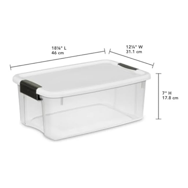 18 Quart Clear Plastic Storage Bin with White Latch Lid, SteriliteUSA-19849806, Pack of 2