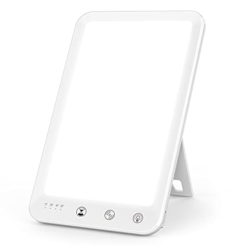 Luxspire Happy Light Full Spectrum, UV-Free Full 10000 Lux Sun Lamp, Adjustable Brightness&Colors, 4 Timers, Memory Function, Rotatable Bracket, Touch Control Happy Table Lamp Home Office Improve Mood