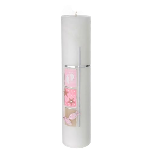 Holyart Velas, cirios, velones: Vela cuadrados rosa Bautismo cruz 300x70 mm