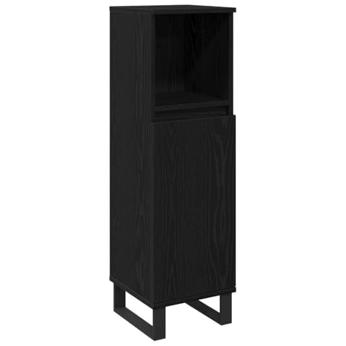 Foknhdi - Mueble de baño de roble negro, 30 x 30 x 100 cm, 3 estantes, montaje en pared, diseño moderno, gran espacio de almacenamiento para baños pequeños, cuarto de baño y WC de invitados