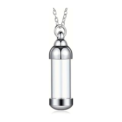 weikui Cremation Jewelry Glass Vial Necklace Pendant Stainless Steel Openable Memorial Cremation Urn Pendant Vial Tube Urn Keepsake Necklace (1Pcs Silver) Cover