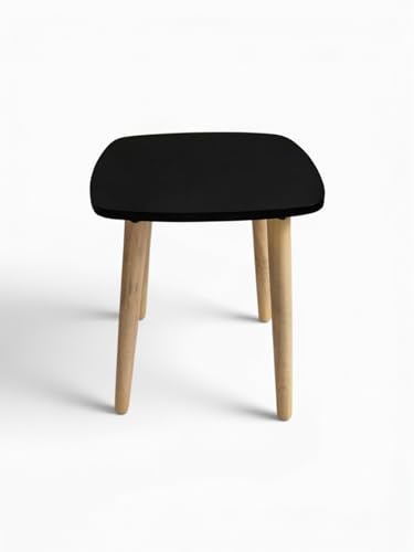 Image of Modern Square Side Table with 4 Wooden Legs, Minimalist End Table /Coffee Table for Living Room, Bedside Nightstand for Bedroom, Balcony & Small Spaces