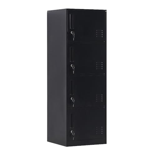 DAYTOYS 4 Door Metal Vertical Locker Storage Cabinet for Home,Office,School,Employees,Bedromm,4 Tier Storage Cabinet with Locking Doors,Lockable File Cabinet Organizer Lockers (Black)