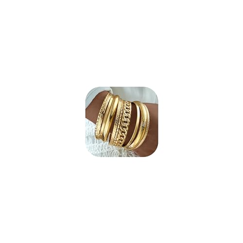 ÌF ME Gold Bangle Bracelets for Women, Indian Bangles Stackable Set, Multi Layer Textured 14K Gold Plated Chunky Bracelets Boho Jewelrys Set