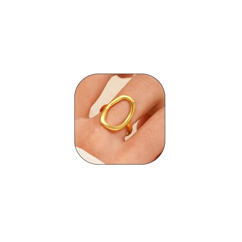 GIGB PBDK Chunky Gold Rings Oval Circle Ring for Women Trendy Chunky Round Open 14k Gold Silver Statement Ring Dainty Simple Minimalist Promise Rings