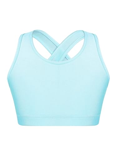 Kids Girls Pure Color Sports Bra Crisscross Keyhole Back Crop Tops Yoga Jogging Running Training Bras