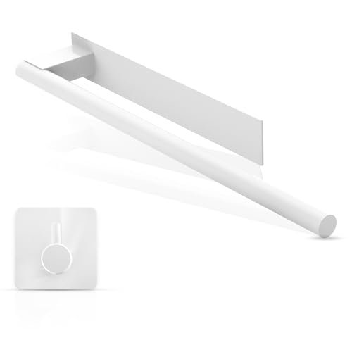 ORZAC® Toallero Adhesivo Blanco 39 cm – Acero Inoxidable, Sin Taladro con Adhesivo 3M Reutilizable + Gancho Extra | Toalleros de Baño Minimalistas Modernos