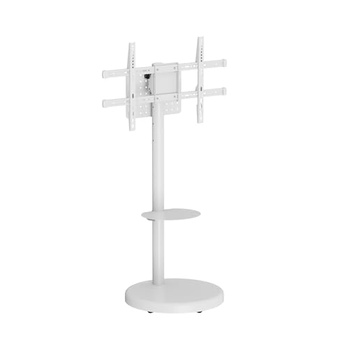 Support mobile pour téléviseurs de salon ou salle de réunion blanc avec double étagère