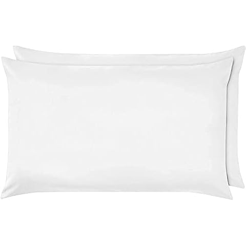 White Housewife Pillow Cases 100% Egyptian Cotton 200 Thread Count 2 Pack Bed Pillows Cover Fade Resistant Envelope Closure Pillowcases (50 x 75 cm) (White) Cover