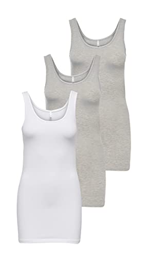 ONLY Damen Onllive Love Long Tank TOP JRS 3-PA, White/+ 2 Light Grey, XS – Ansicht 1