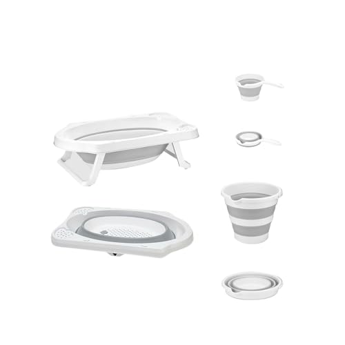 ebebek baby plus Foldable Bathtub Set 3 Pcs | Baby Bath Set Foldable Bathtub with Buckets | Non-Slip Support Leg Collapsible Tub for Toddler Baby Kids Bathing Set