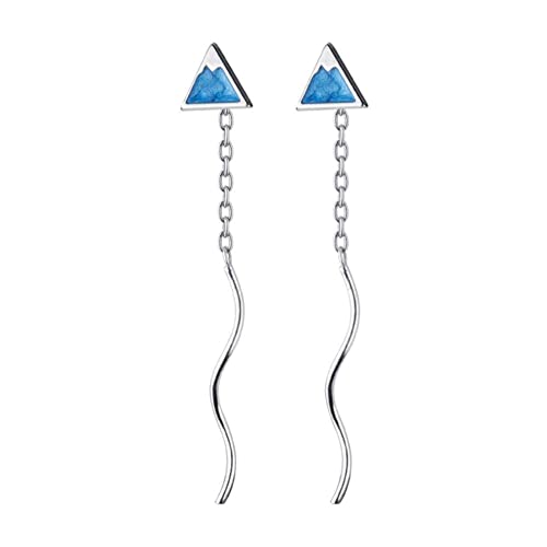 Pendientes de triángulo azul joyería geométrica con barra de gota unida