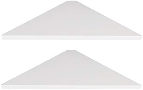 evron Corner Mounting Shelf,Easy to Install Wall Corner Shelf,Set of 2 (White Wood Striped with Hole Pattern)
