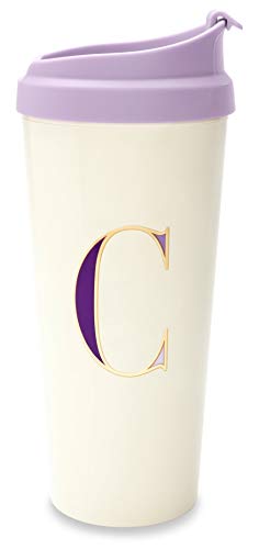 Kate Spade New York Initial Insulated Thermal Mug, 16 Ounce Travel Tumbler, C (purple)