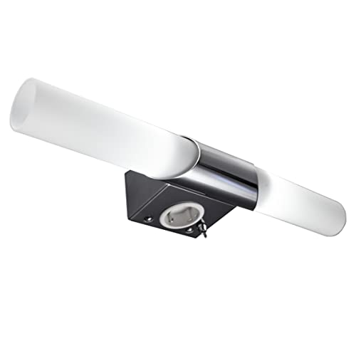 B.K.Licht LED Spiegelleuchte, 2 flammig, Chrom, Kippschalter, Steckdose, Badezimmer-Leuchte, inkl. 2 x 5 W Leuchtmittel, E14 Fassung, IP20, Breite: 44,5cm