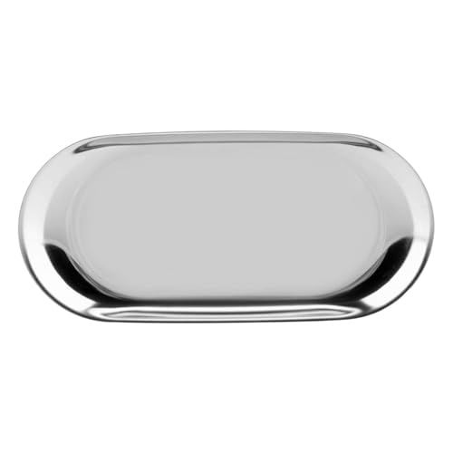 Bandeja de Almacenamiento Ovalada de Acero Inoxidable, Bandejas Metal Decorativas, Plato de La Baratija, Plato Organizador de Cosméticos para Guardar Toallas, Organizador de Mantequilla(L-Plata)