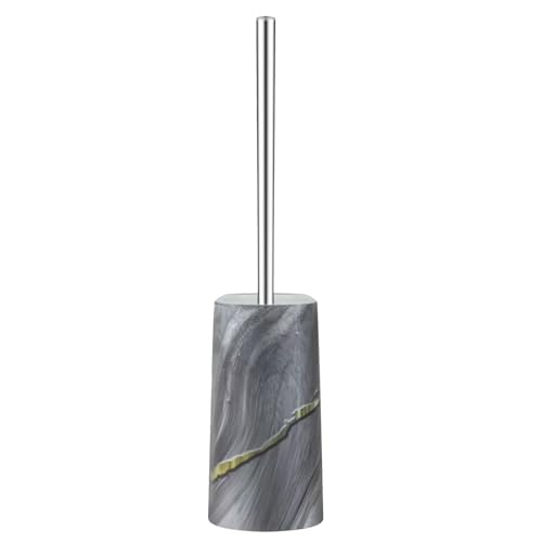 Image of Marble Colored Toilet Brush and Holder Set,Stainless Steel Long Handle and Marble Colored Base for Bathroom Deep Cleaning，Space Saving for Storage，Drip-Proof，Dark Gray