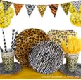 62Pcs Leopard Print Party Decorations Party Tableware Print Theme Party Tableware Set, Leopard Print Party Supplies, Leopard including Dessert Plates, Cups, Napkins, Tableware, Banners, Leopard Theme