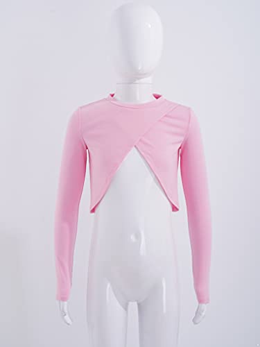 Girls Cotton Solid Color Long Sleeve Cross Criss Front Crop Tops Ballet Gymnastic Wrap Tops Dancewear4