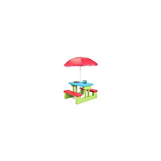 JAXPETY Kids Childrens Picnic Table with Umbrella Plastic Folding Outdoor Children Set Play Bench
