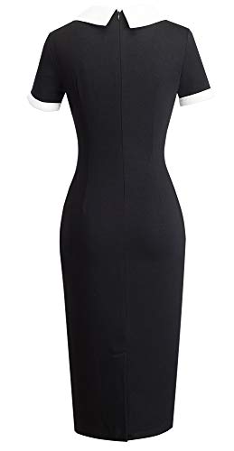 HOMEYEE Women's Retro Chic Colorblock Lapel Career Tunic Dress B238(XX-Large,Black-Short Sleeve) - Image 3