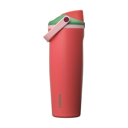 Image of Owala FreeSip Sway Insulated Stainless Steel Water Bottle with Two-Way Spout, Built-In Straw and Bucket Handle, Made for Travel, School, and Sports, 30oz, BPA Free, Leak Proof, Strawberry Fields