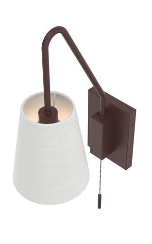 Image of Wall Sconce with Pull Chain Switch, Bedside Wall Hardwired Reading Lamps with Adjustable Sloped Arm and Fabric Linen Shade (Painted Bronze)