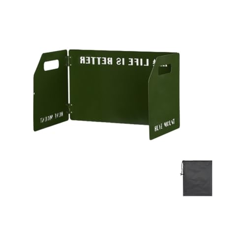 NbgrvB Parabrisas plegable de 3 paneles para estufa de camping, barrera de viento de aluminio resistente al calor, 45 x 35 cm, 1,32 kg con bolsa de almacenamiento, color verde militar